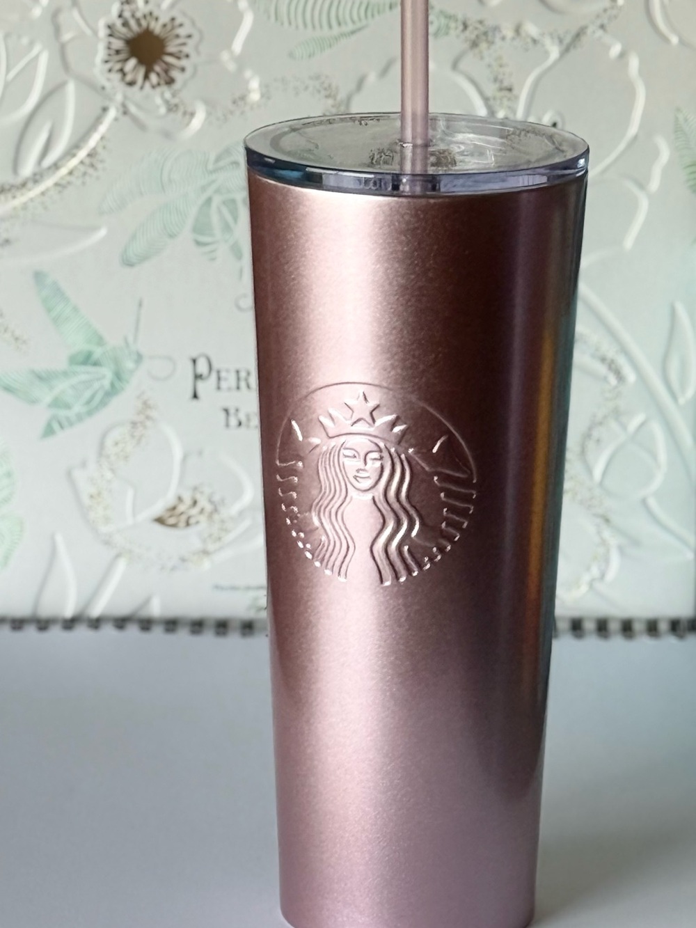 Starbucks Metallic Rose Gold Tall Tumbler with Clear Lid and Straw